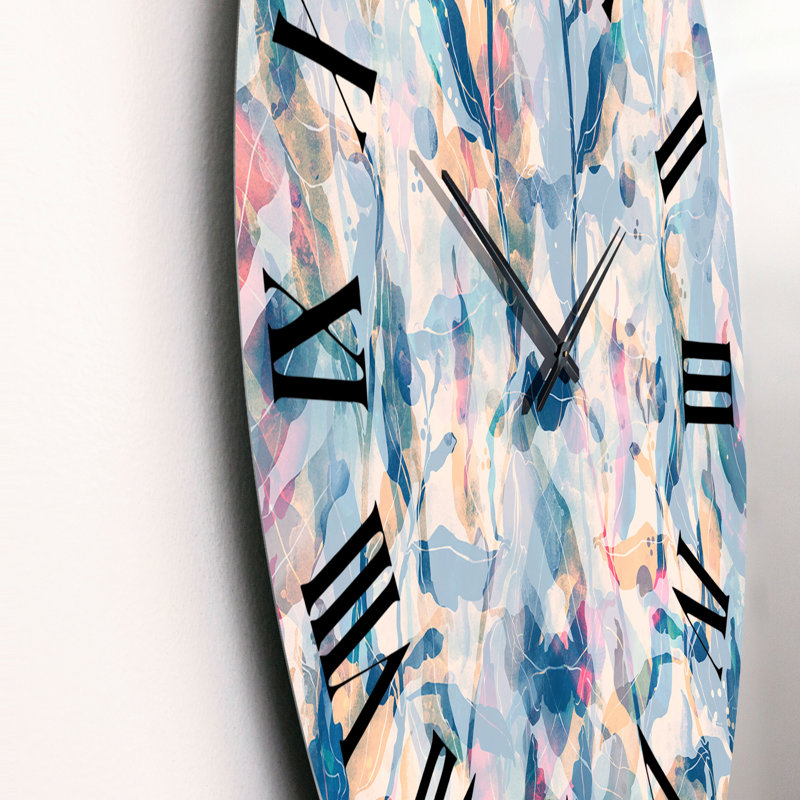 Rose et nuances de bleu - Horloge murale traditionnelle, Surdimensionné
