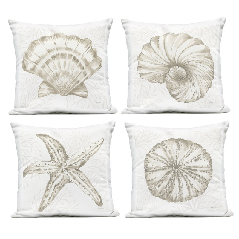 Ensemble de 4 coussins décoratifs Neutral Coastal Reef Shells