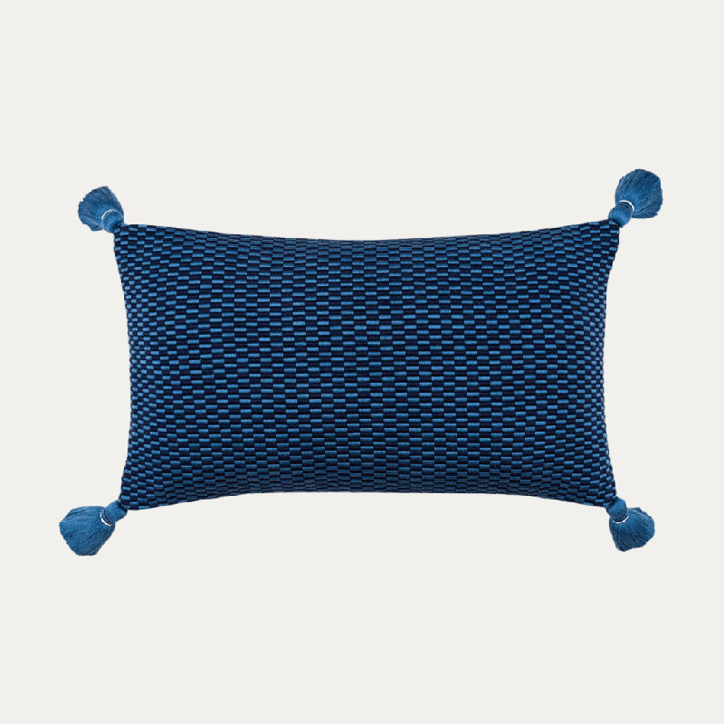 Ella Rectangular Cotton Pillow Cover and Insert, Periwinkle/Navy