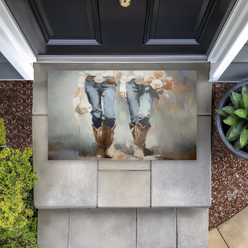 Tapis de porte d'extérieur à motif floral Cowgirl Will I Me, par Ramona Murdock, 18 po x 30 po, «I'm Be Me», cow-boy à fleurs