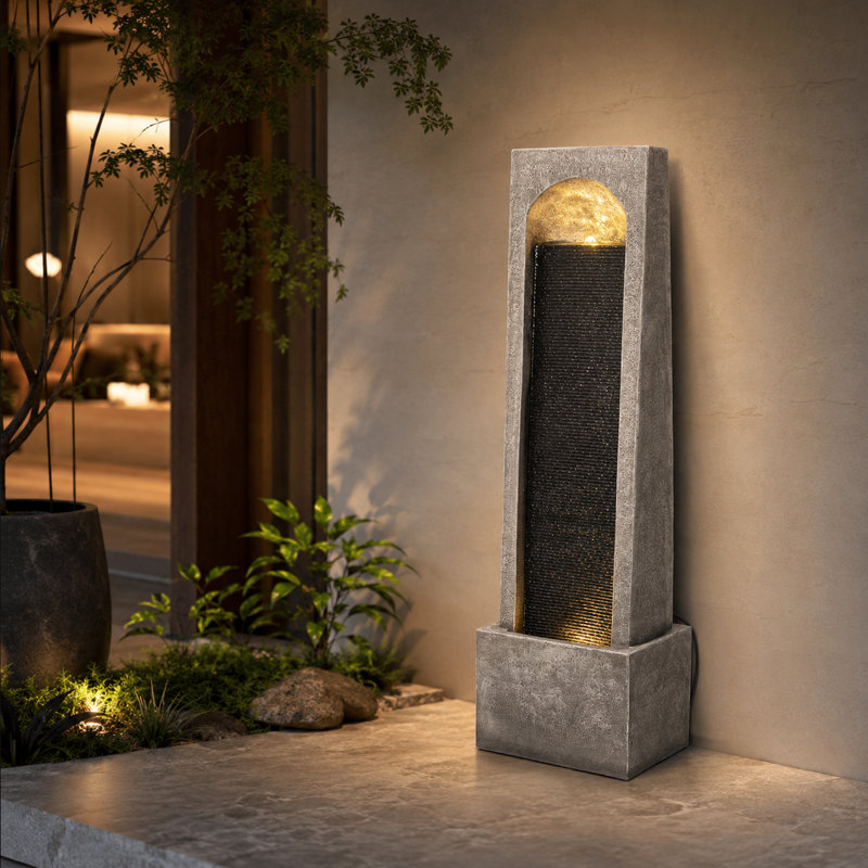 Fontaine d'eau extérieure moderne de 39 po, cascade verticale avec pompe silencieuse, fontaine en résine résistante aux intempéries pour patio et jardin