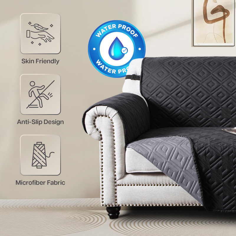 Reversible Waterproof Sofa Protector - Dual-Sided Sofa Protector Slipcover, Black/Dark Grey, 179cm H x 224cm W - (2 Seater)