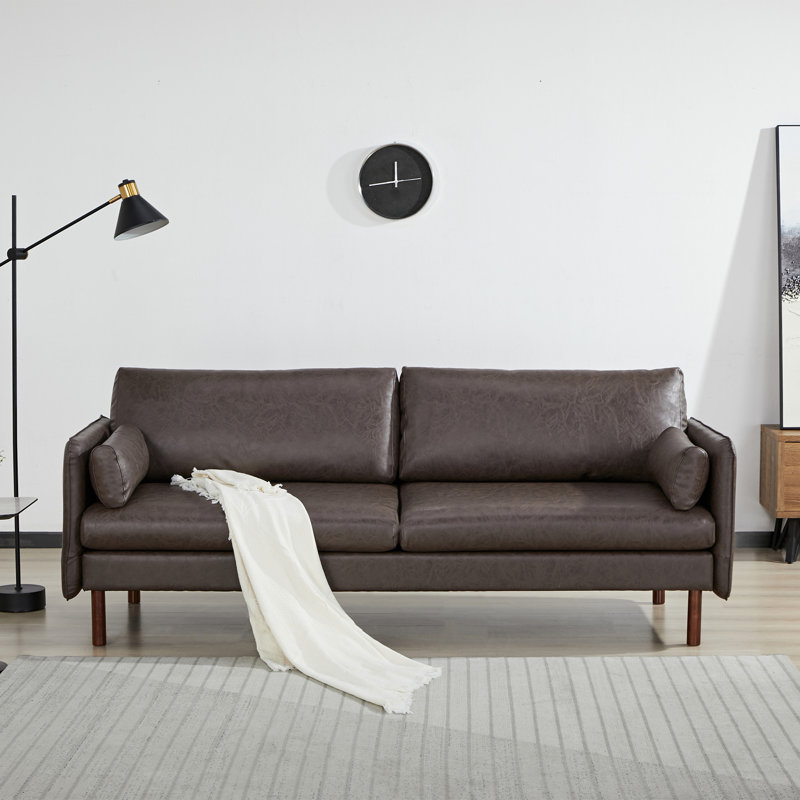 Reachel Faux Leather Sofa, Brown 100% Faux Leather, 33'' H x 82'' W x 32'' D 