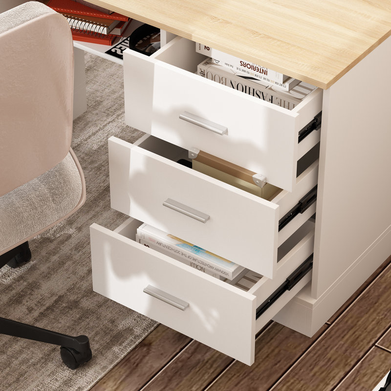 Bureau assis-debout électrique en forme de L de 160 cm avec tiroirs, poste de travail réglable en hauteur avec étagères et armoire de rangement, bureau de coin pour bureau à domicile.