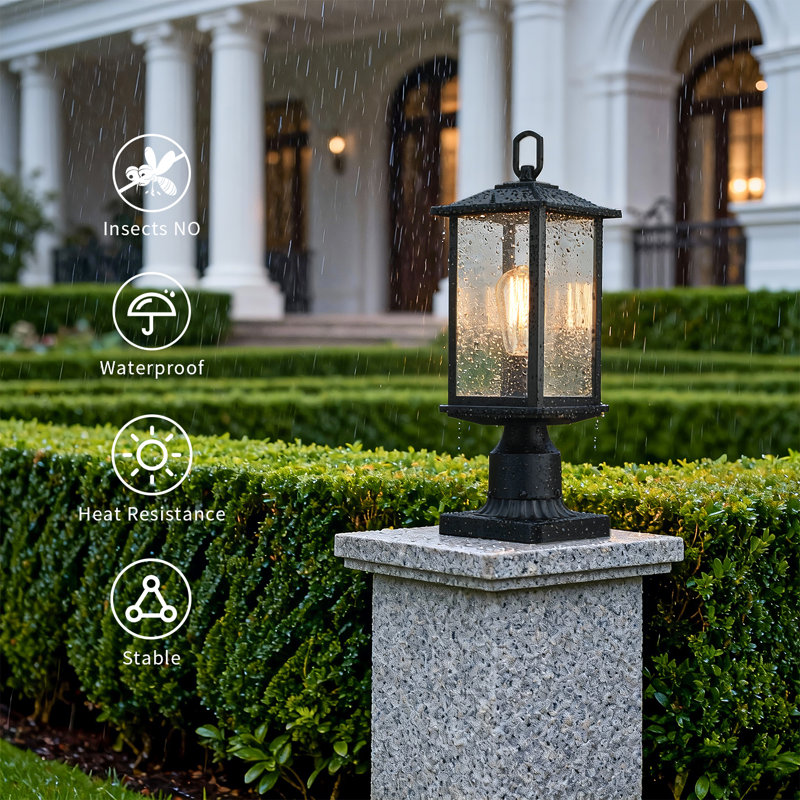 16" Outdoor Post Lights, Pole Lamp for Outside, Lamp Post Light Fixture with Pier Mount Base, Matte Black