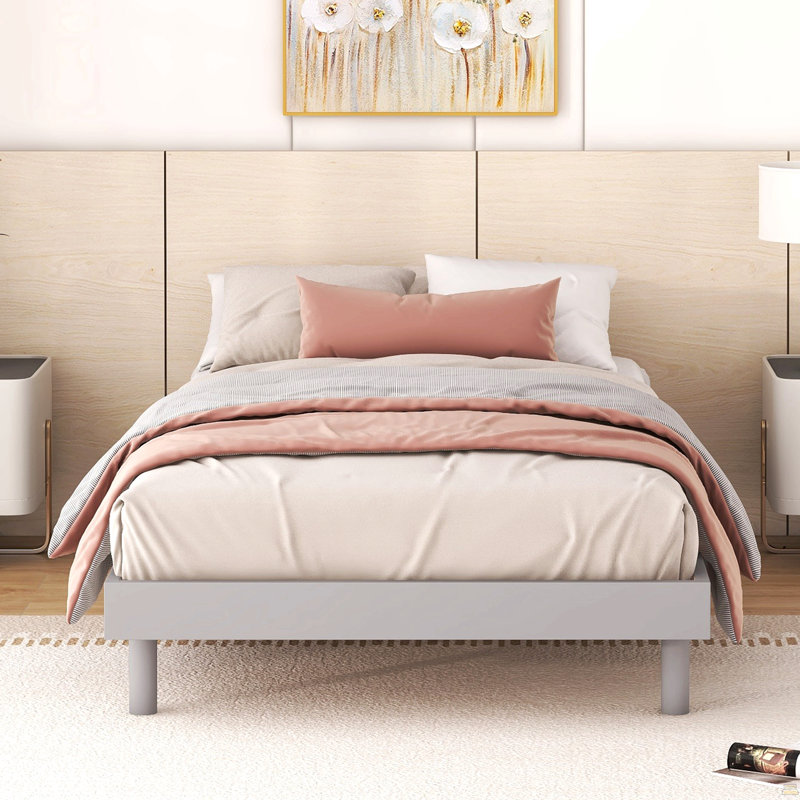 Base de lit plateforme flottante simple, Gris, Lit simple