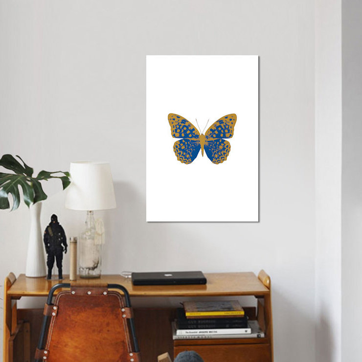 «Butterfly», impression sur toile en bleu, H 12 po x l 8 po x P 0,75 po, Toile tendue, Pas de tapis