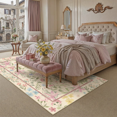 Tapis cerise moderne lavable à la machine avec envers antidérapant
