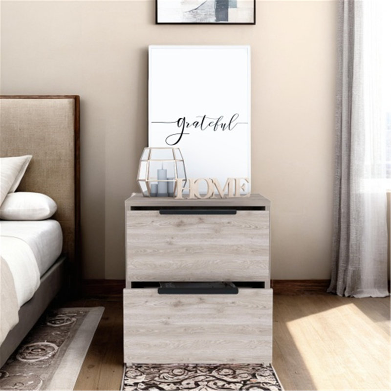 Versatile Metal-Handled Side Table with Two Drawers for Home Decor
