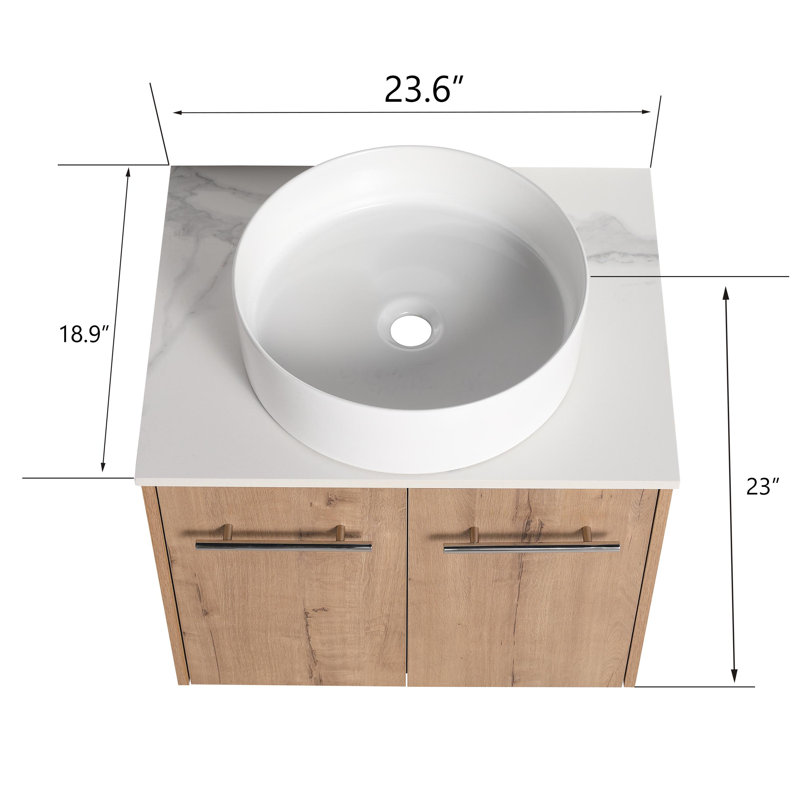 Meuble-lavabo 24 po avec lavabo en céramique, rangement flottant pour salle de bain 24 po avec porte à fermeture en douceur