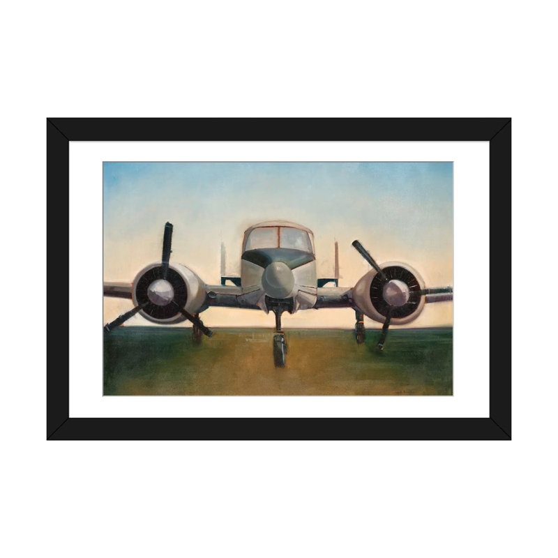 «Air plane», reproduction sur toile, H 16 po x l 24 po x P 1 po, Papier d'art encadré noir, Blanc