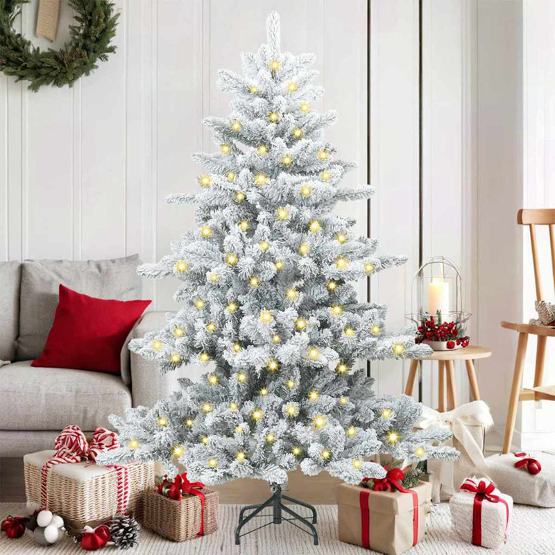 Artificial Hinged Christmas Tree with 150 LEDs 150 cm PVC, White