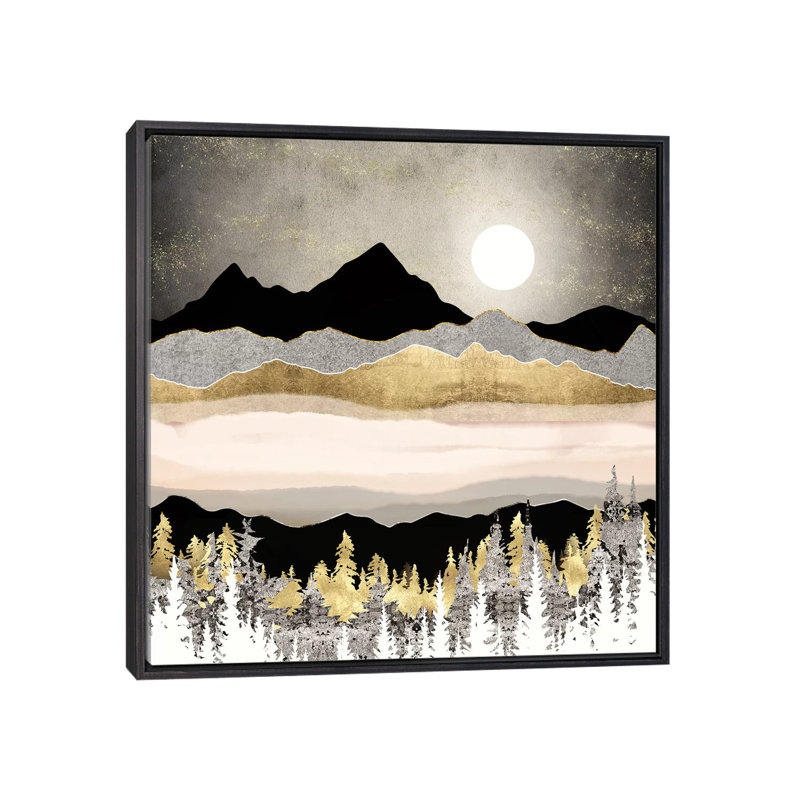 Lune d'hiver - imprimé, Cadre flottant noir patiné, H 37 po x l 37 po x P 1,5 po