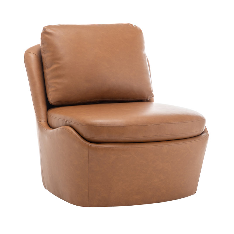 Oliver Armless Swivel Chair, Camel Faux Leather