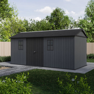 Remise de rangement extérieure en résine durable Keter Newton Plus avec plancher et portes doubles pour meubles de jardin et outils, gris graphite (6 tailles disponibles)