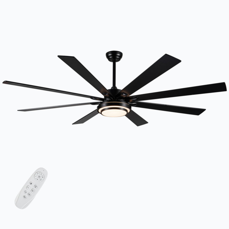 72" Integrated LED Matte Black Large Smart Ceiling Fan with Remote Control 