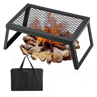 Gril de feu de camp pliant, grille en acier robuste, grilles de camping portatives de 18 po au-dessus d'un foyer, équipement de cuisson de feu de camp avec sac de transport pour pieds, grille de cuisson pour la cuisson à flamme nue à l'extérieur