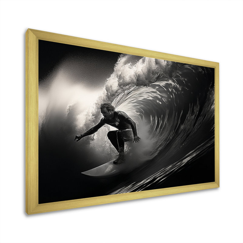 Surfers Paradise, vague grise I, Encadrement doré, H 34 po x l 44 po x P 1,5 po