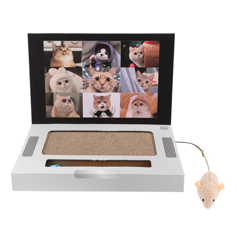 Kopinma laptop scratcher cat toy laptop with fluffy mouse interactive toys cat enrichment toys for indoor cat kitten cardboard cat scratch pads cat interactive toy to relieve boredom