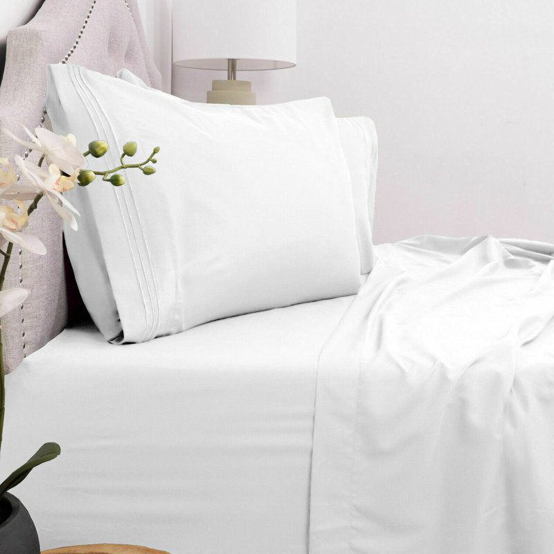 Ensemble de draps en microfibre super doux, Ensemble de draps pour lit double + un drap-housse, Blanc