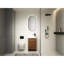 Meuble-lavabo autoportant de 18 pouces avec lavabo simple. Armoire à portes à fermeture douce. Lavabo en céramique longue durée. Caractéristique d'armoire en contreplaqué brun pour salles de bain compactes. Salle de bain
