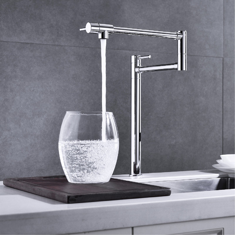 Extension Pot Filler Faucet - Brass, Double Handles For Fine Water Flow Control, Corrosion Surface Finish, Steady & No-Splash Discharge , Brass Made, And Fingerprint Surface, Smooth Delivery