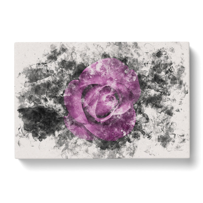 Purple Rose In The Shadows Watercolour - Wrapped Canvas Print, 35cm H x 50cm W x 3cm D