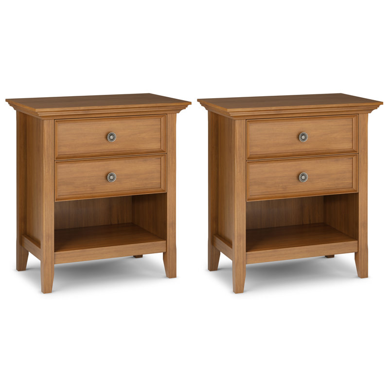 Amherst 24 Inch Solid Wood Traditional Bedside Table In Light Golden Brown (Set Of 2), Light Brown