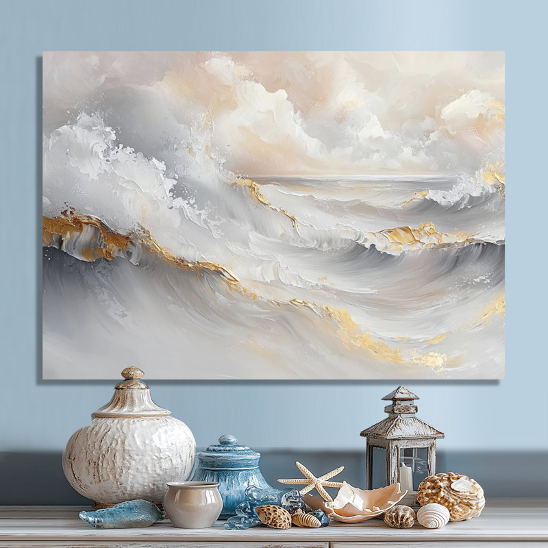 «Pure Golden Minimalisme Coastal Landscape I - Coastal Beach», impression sur métal côtière, H 12 po x l 20 po