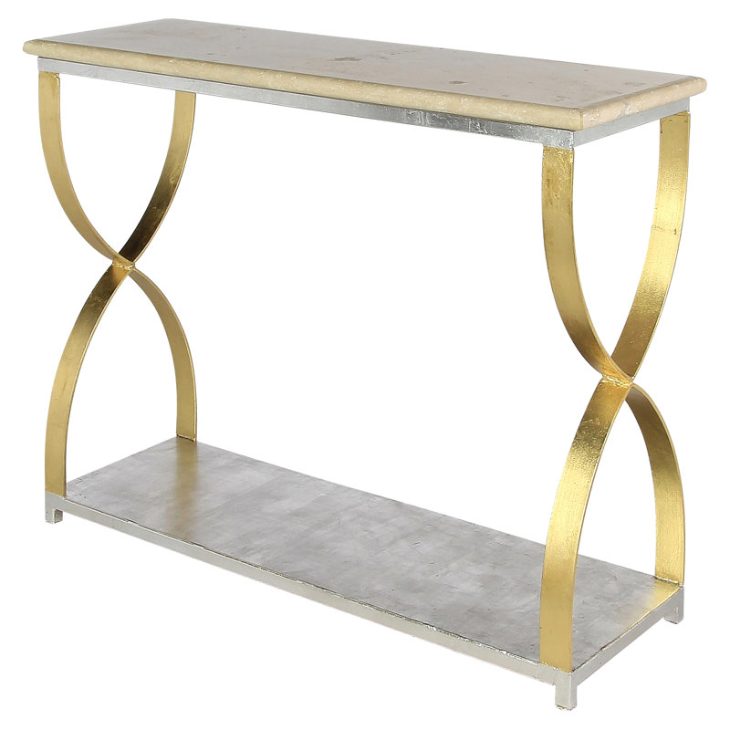 Mary Belle 45" Console Table, Lite Travertine, Silver Leaf/Gold Leaf