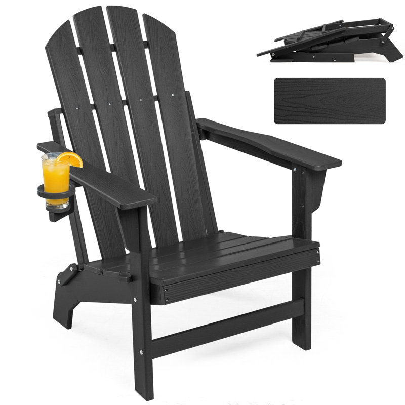 Foldable Outdoor  Adirondack Chair, Black, 1