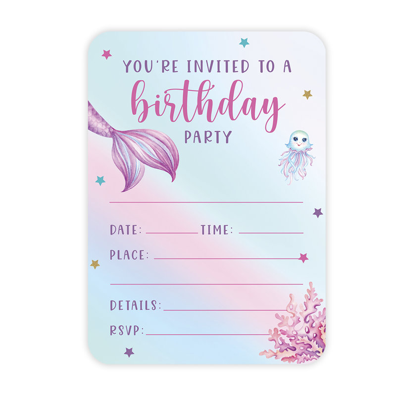 Papillon pastel, invitations de fête d'anniversaire avec enveloppes, fournitures de fête d'anniversaire, 5 x 7 po, paq. 24