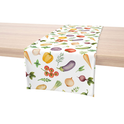 Table Runner, 100% Cotton, 16X108", Garden Vegetables