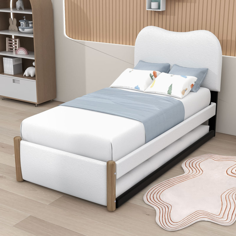Lit plateforme tapissier avec gigogne Jankell, Simple, Blanc