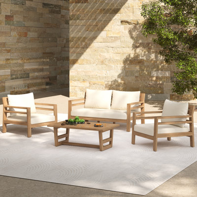Ensemble de conversation d'extérieur en bois d'acacia avec coussins Fierro
