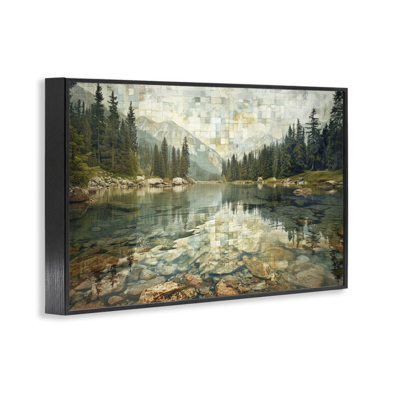 «Tile Mountain Landscape», estampe numérique par LSR Design Studio, H 12 po x l 18 po, Giclée encadrée noir minuit