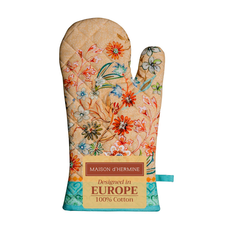Maison d'Hermine Oven Gloves 100% Cotton Oven Mitt 7" x 13" with Loop Heat Resistant BBQ Cooking Gloves Baking Grilling Valentines Day Decorations Spring/Summer (Pack of 1, Luxury Loft - Peach)