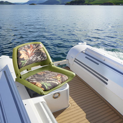 Boat Seat, Low Backrest, Folding Fishing Boat Seat with Thickened Sponge Cushion & PU Polyester Fabric, Strong PP Frame, Flip Up Boat Seat for Fishing Boats, Yachts, Ships, Camouflage Colour