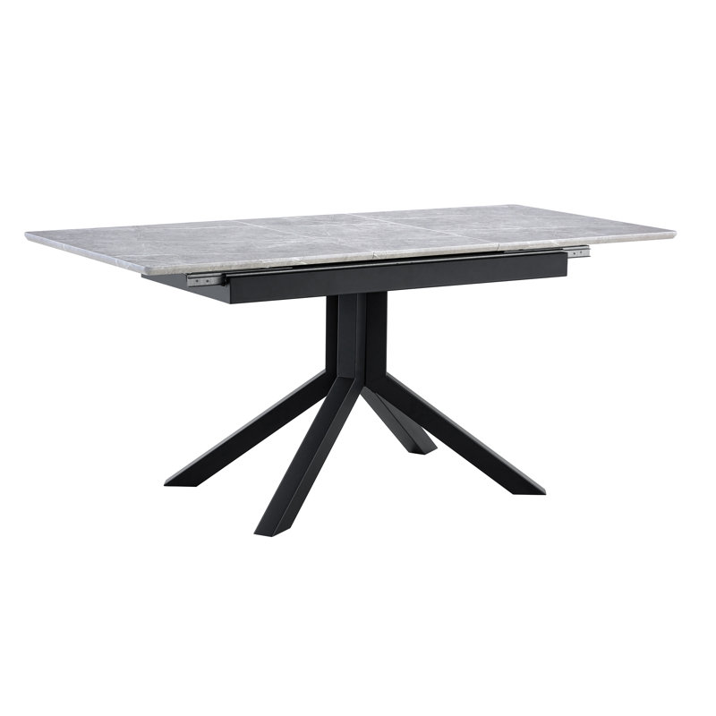Table de salle à manger rectangulaire moderne avec plateau en panneau de fibres à densité moyenne peint et pieds en métal géométriques robustes