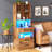 Manech 51.8" Tall Nightstand with Charging Station and LED Lights for Bedroom, Child's Room, Rustic Brown-453953908