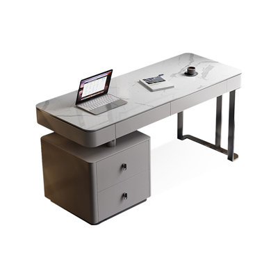 White Rectangular Manufactured Wood with 2 drawers desk