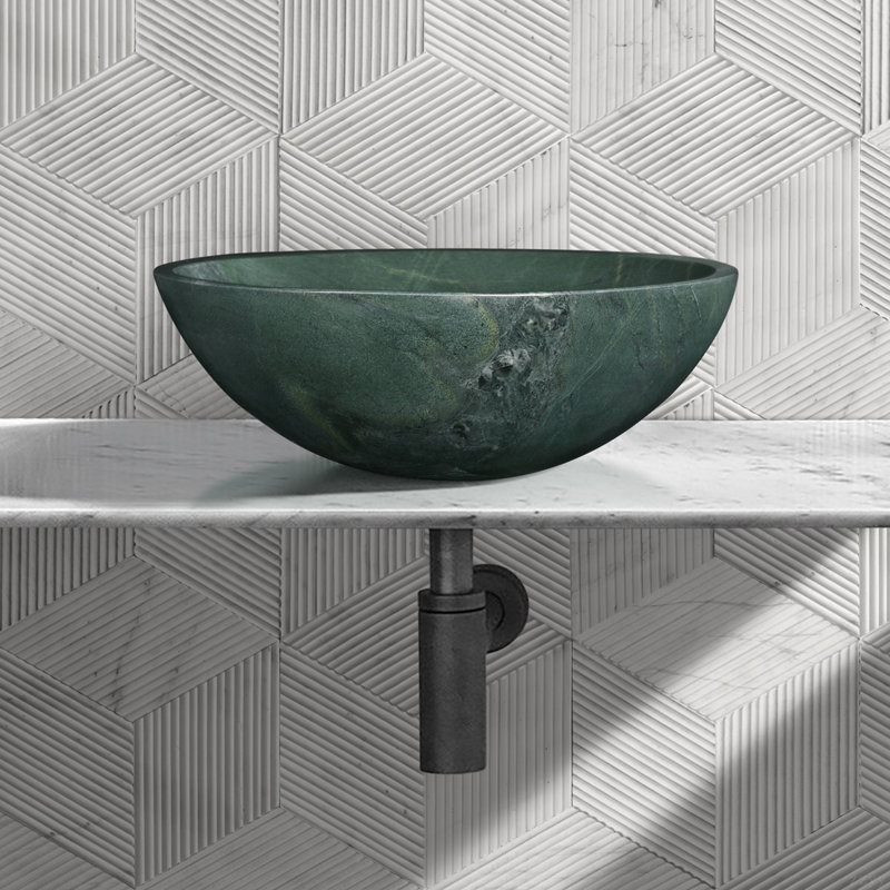 Natural Marble Bathroom Vessel Sink, Polished Surface, Natural Stone, Genuine Marble, Real Marble, 15.7XH5.9 Inches/ 400XH150 Mm