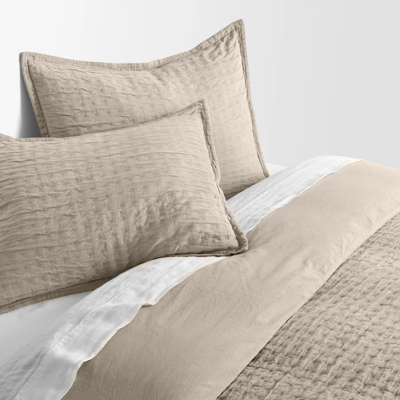 Popple Duvet Cover Set, Queen Duvet Cover + 2 Queen Shams, Putty