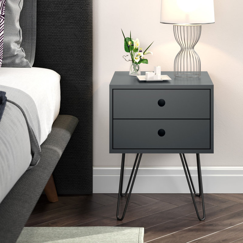 Pair of Irmtraud Premium 2 Drawer Bedside Tables - Set of 2 Stylish Pair of Nightstands, Blue