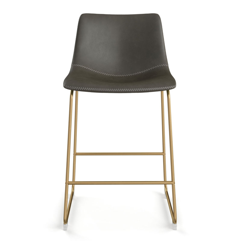 Nia Vegan Leather Bar & Counter Stool, Counter Stool (24" Seat Height), Gray, Gold