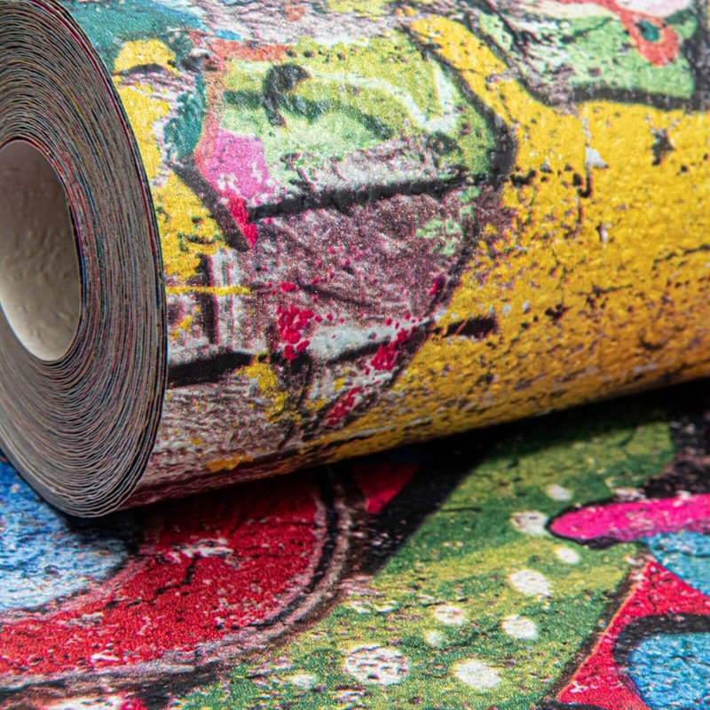 Multi Red Yellow Rustic Graffiti Chule Textured Street Wallpaper 10m x 53cm Matte Roll