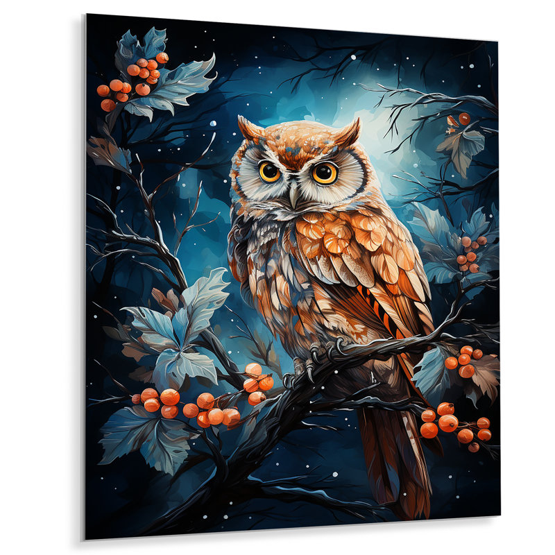 Starry Night Owl Guardian II - Owl Animal Metal Wall Art, 20" H x 12" W x 1" D