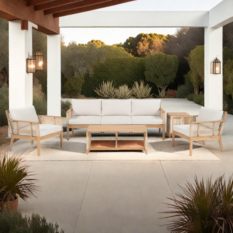 Ensemble de canapé de patio 5 pièces avec détails en corde et tables basses