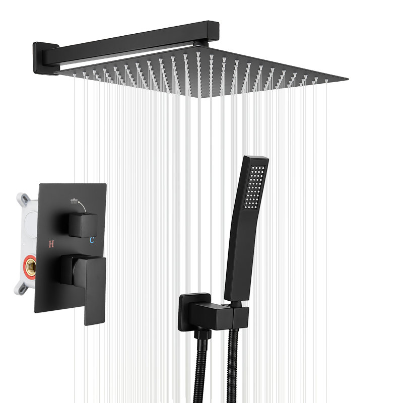 Système de douche 8000-12Inch avec pomme de douche à pluie 12 pouces et douchette, Noir mat