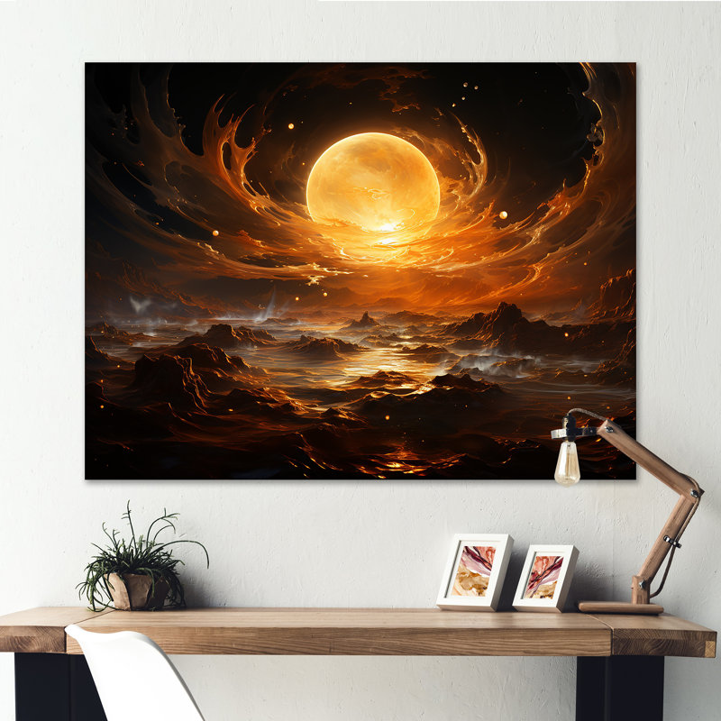 Verre de feu saturn planète II - art mural de la planète espace, Toile tendue, H 12 po x l 20 po x P 1 po